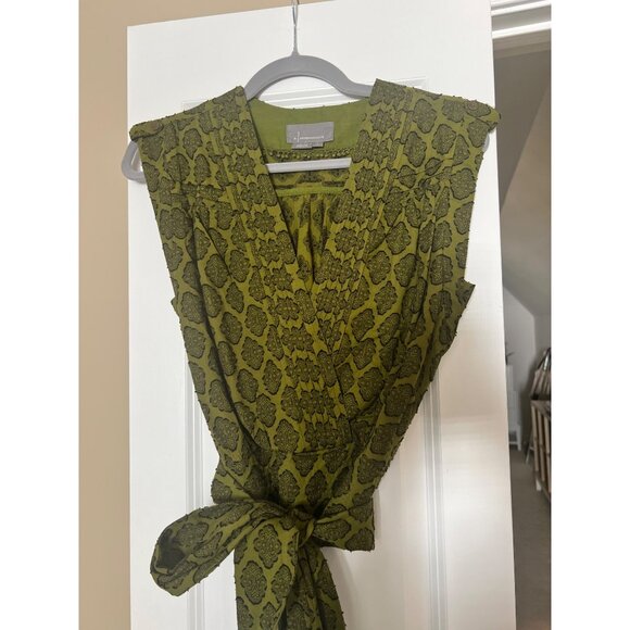 Anthropologie Sleeveless Wrap Top Green and Black Floral Pattern - Picture 2 of 5